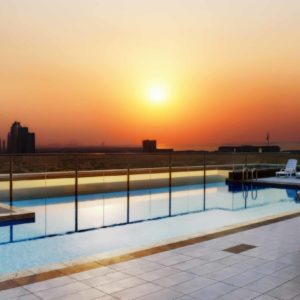 Swimming pool sunset