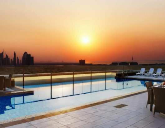 Swimming pool sunset