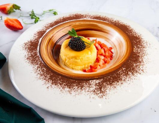 Plate of custard dessert at Tenggara